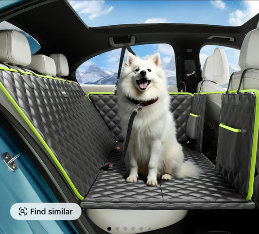 Pet Car Seat Cover Waterproof Dog Backseat Hammock with Mesh Window & Storage Pocket, 600D Non-Slip for Car/Truck, Easy to Install Washable