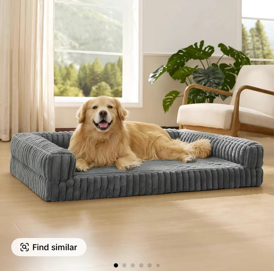 Bedsure ComfyFleece Orthopedic Dog Beds for Extra Large Dogs, Waterproof Memory Foam Pet Bed with Sides, Non-Slip and Egg-Crate Foam Big Dog Couch Sofa with Washable Removable Corduroy Cover