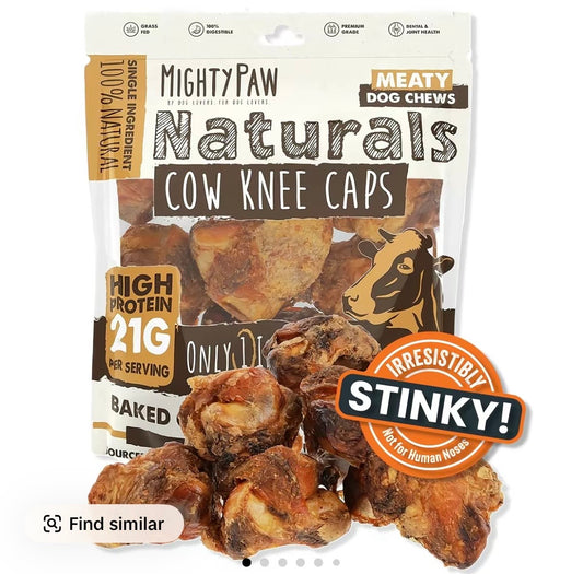 Naturals Cow Kneecap Chews for Dogs 8 Pack - High Protein Meaty Treats Grain-Free Gluten-Free Lactose-Free