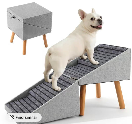 17'' Dog Stairs Ramp for Couch | Wooden Ottoman Ramp for Sofa or Short Bed | for Senior,Small, Medium Dogs, Dachshund | 2-in-1 Convertible Home Step Stool with Wood Foot