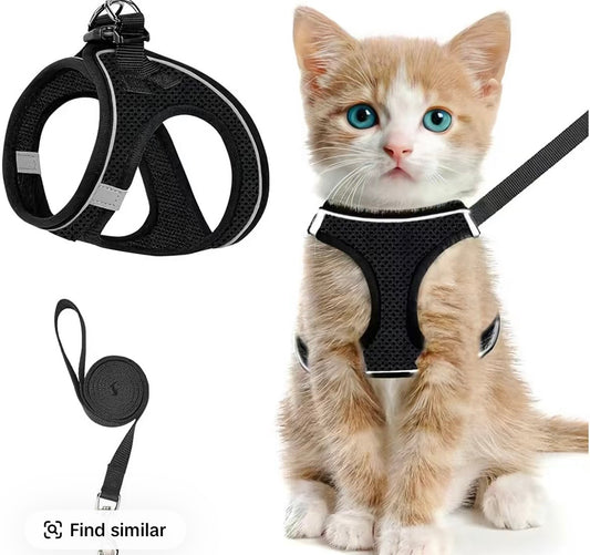 Escape Proof Cat Harness & Leash (≤13 lbs)Adjustable Reflective Soft Mesh Vest for Easy Safe Walks with Leash Included
